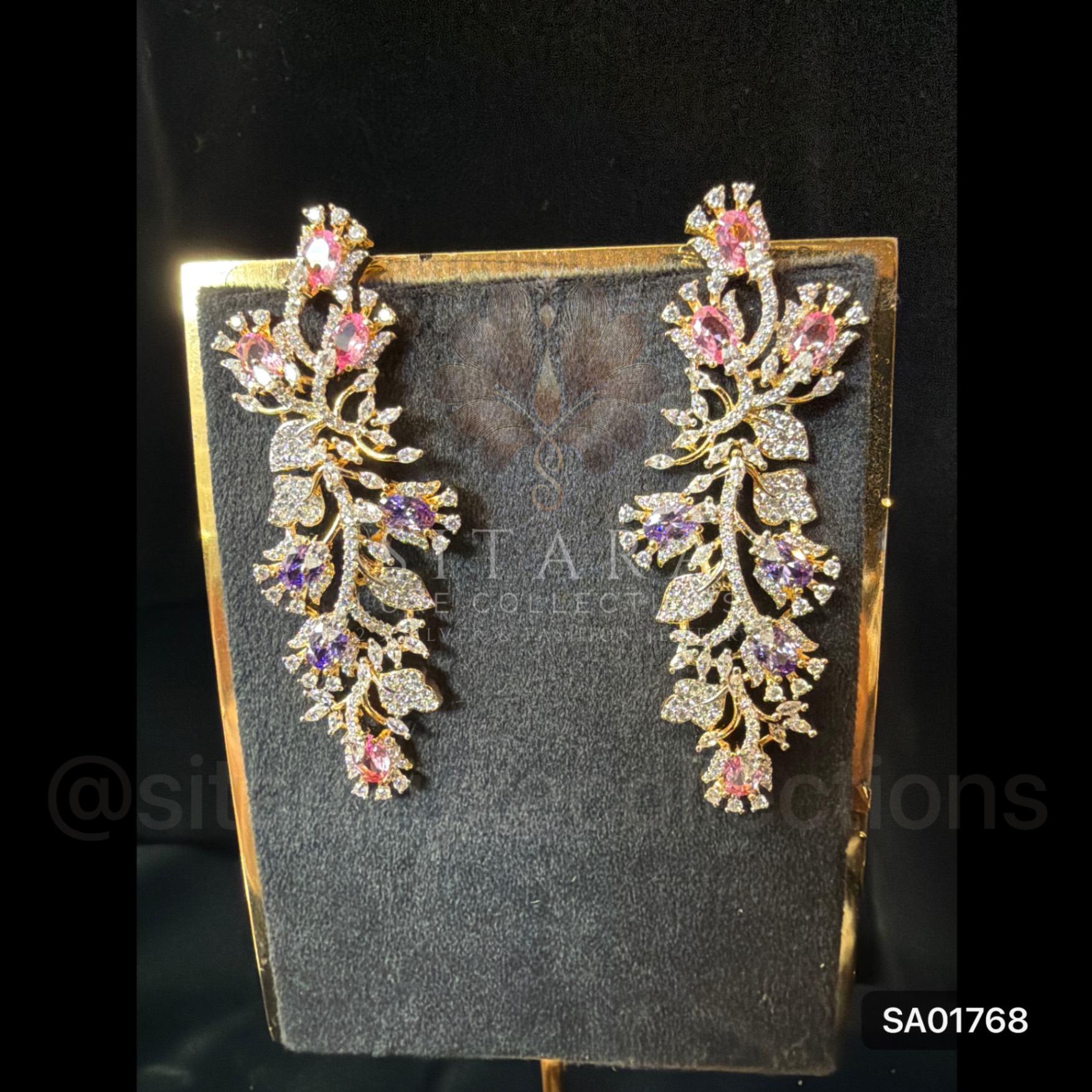 CZ Leaf Climber Long Earrings