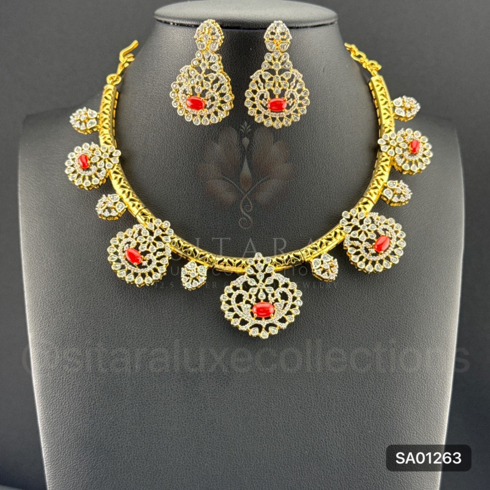 Coral CZ Necklace Set
