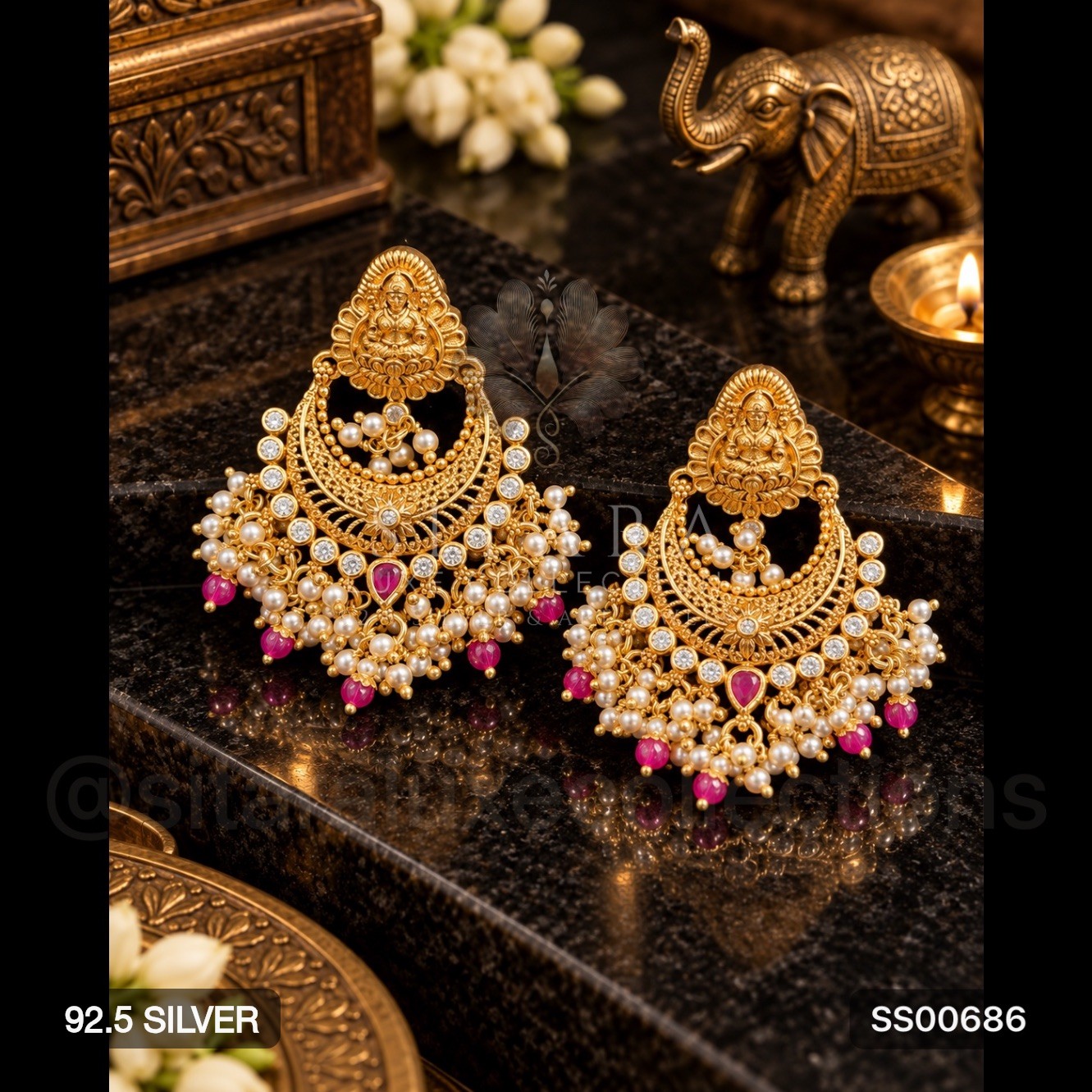 Nakshi Lakshmi Chandbali with Pearl and Ruby drops