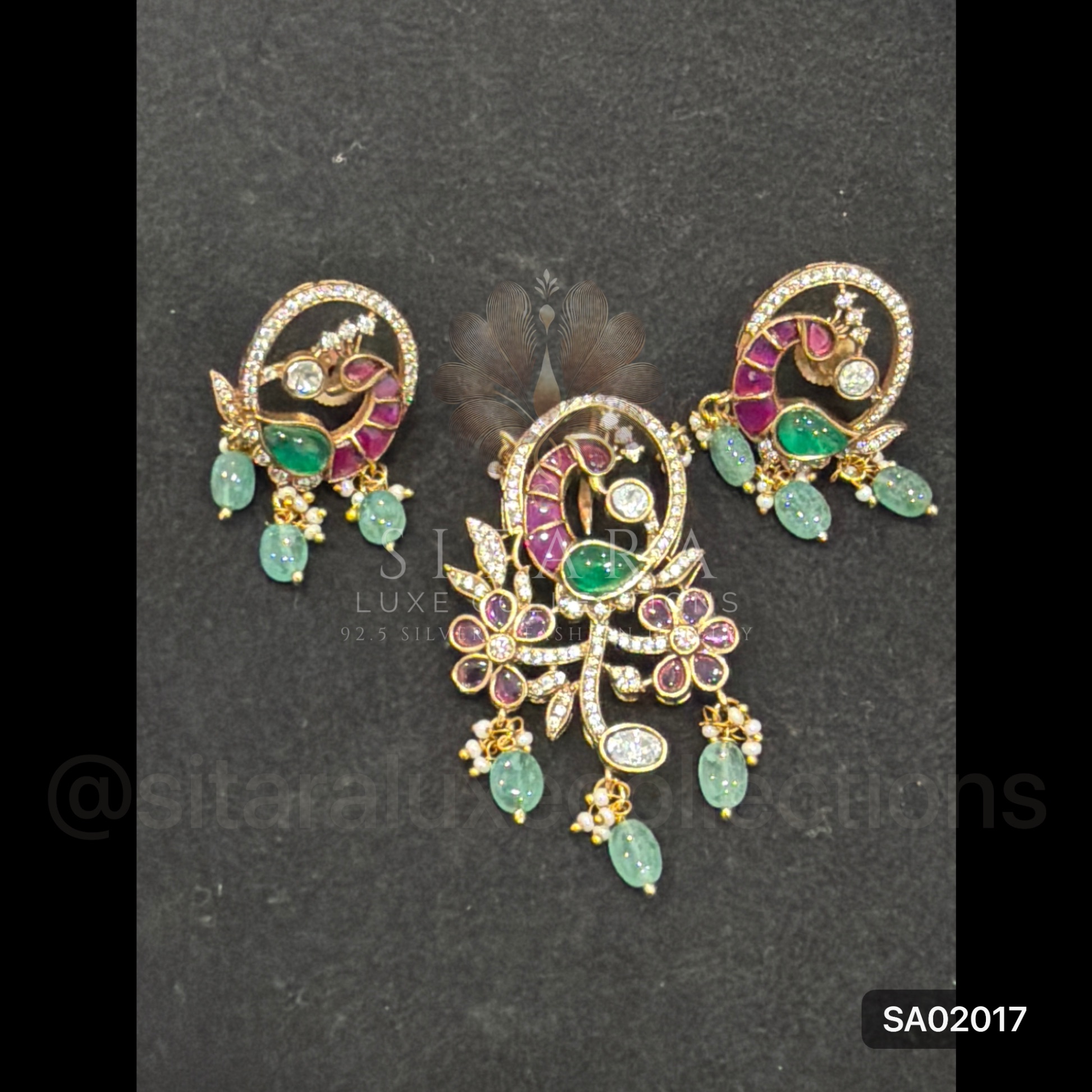 Oval Peacock Pendant Set