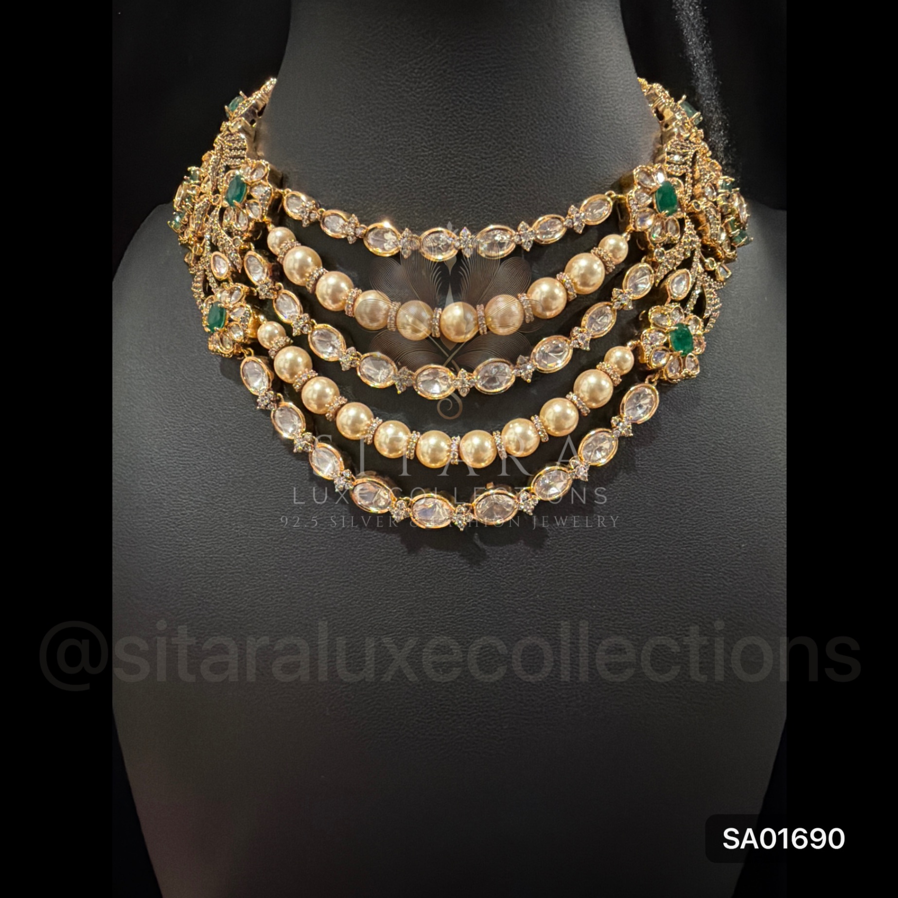 Designer 5 Layer Moissanite Pearl Necklace Set