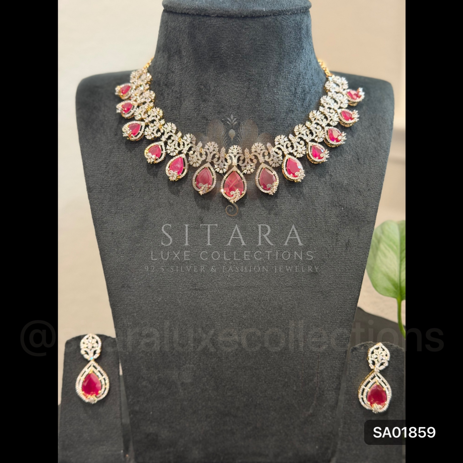 Ruby And Emerald CZ Necklace Set