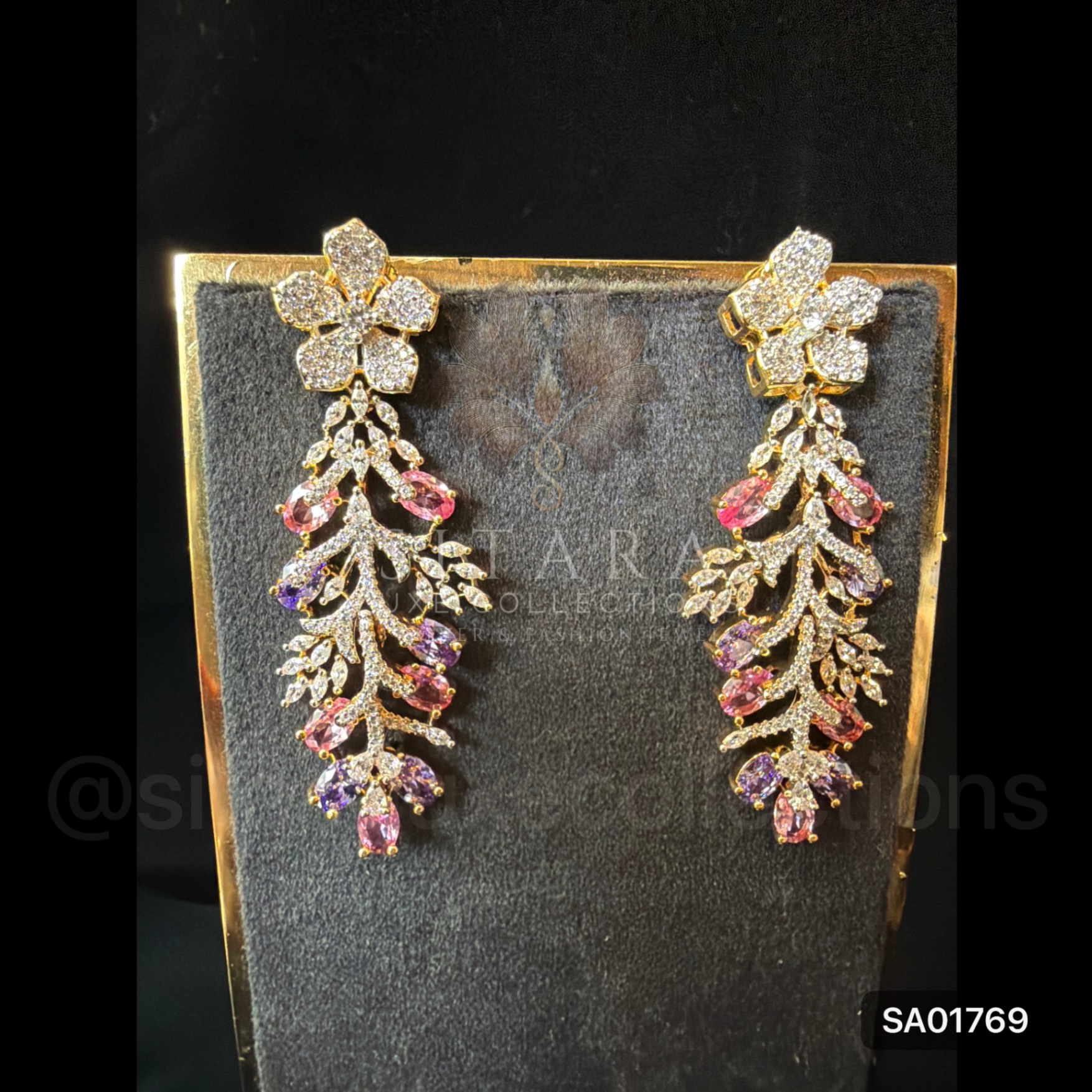 Flower Leaf Drop Long Earrings