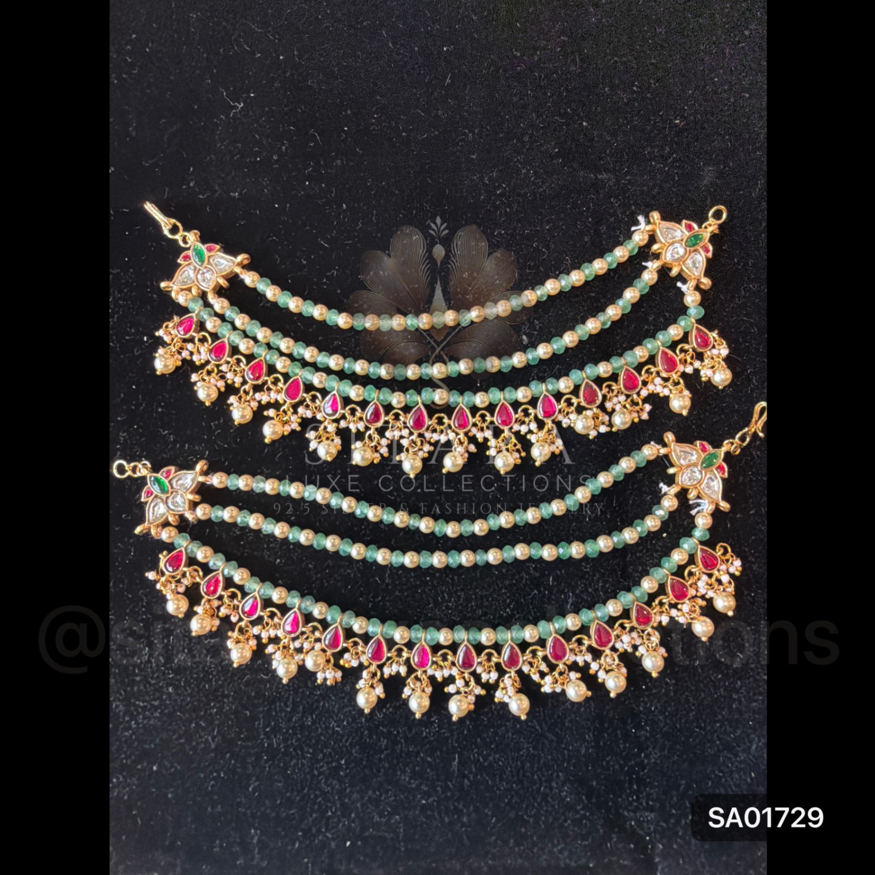 Bridal Green Beads Kundan Earchains