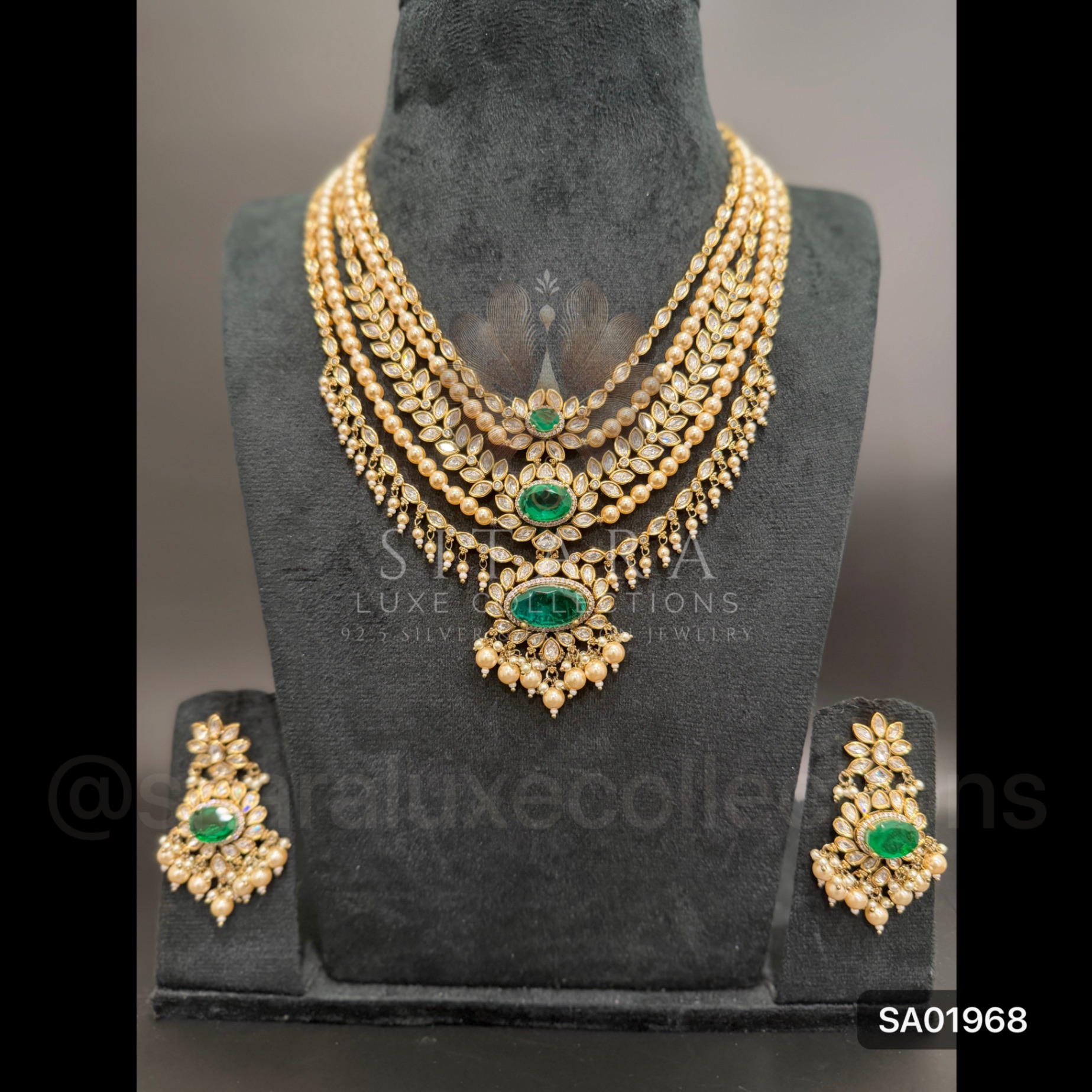 Pearl And Moissanite Layered Emerald Set