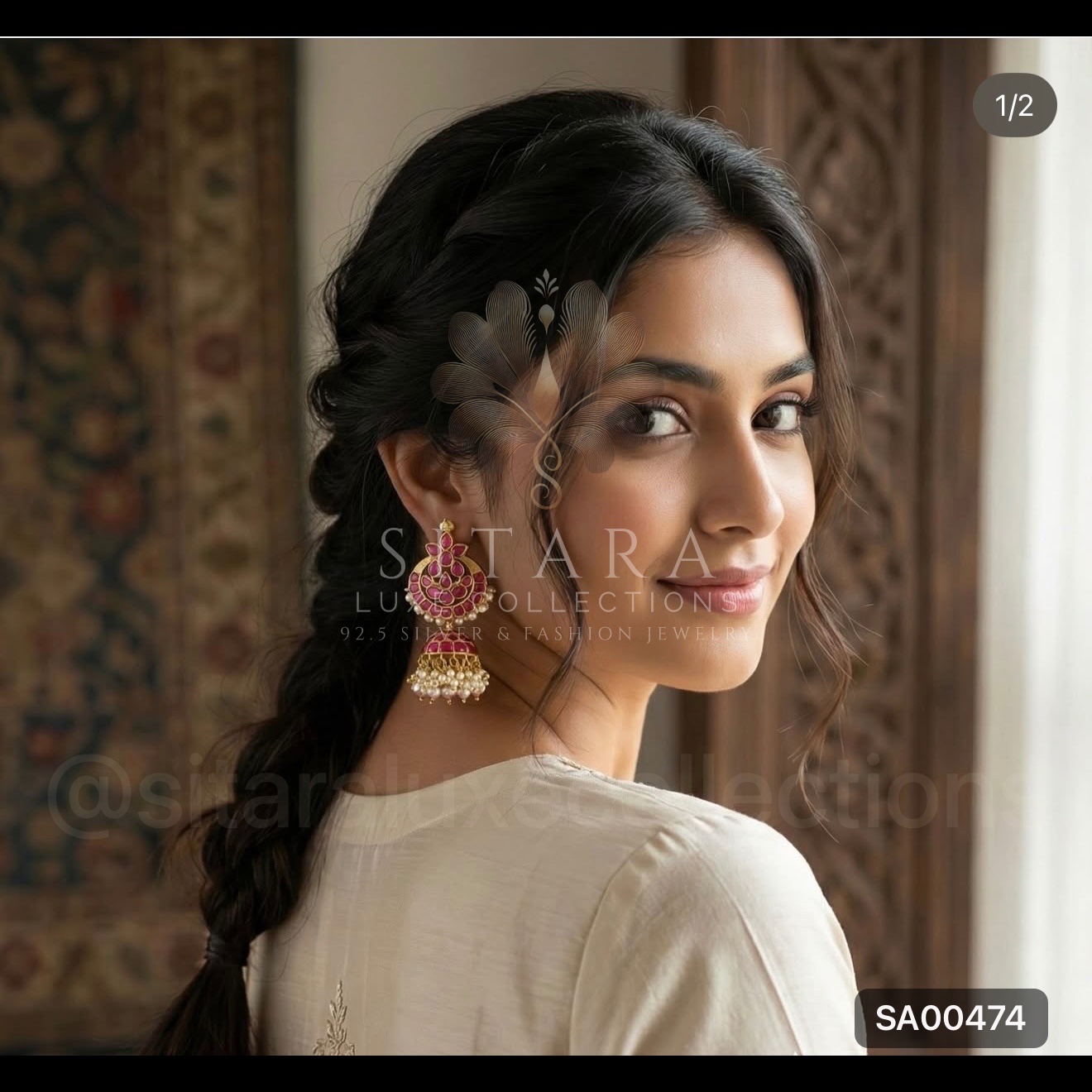 Jadau Kundan Red Jhumkas