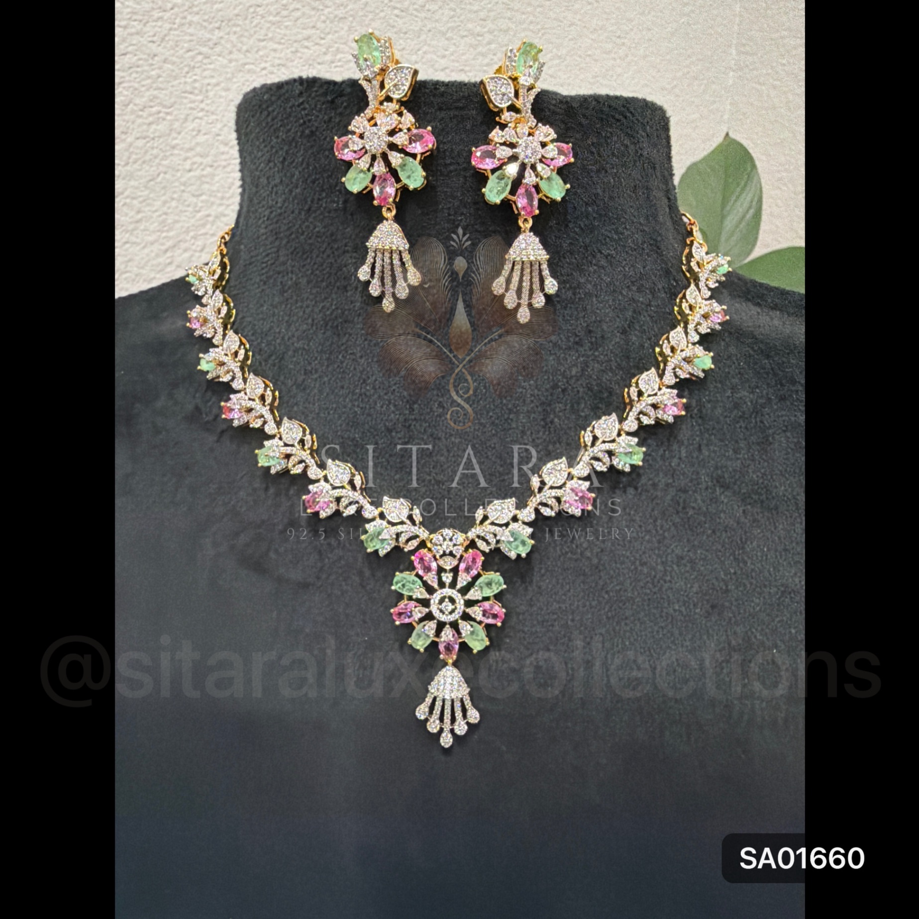 Leaf Flower Drop Real Stone CZ Set