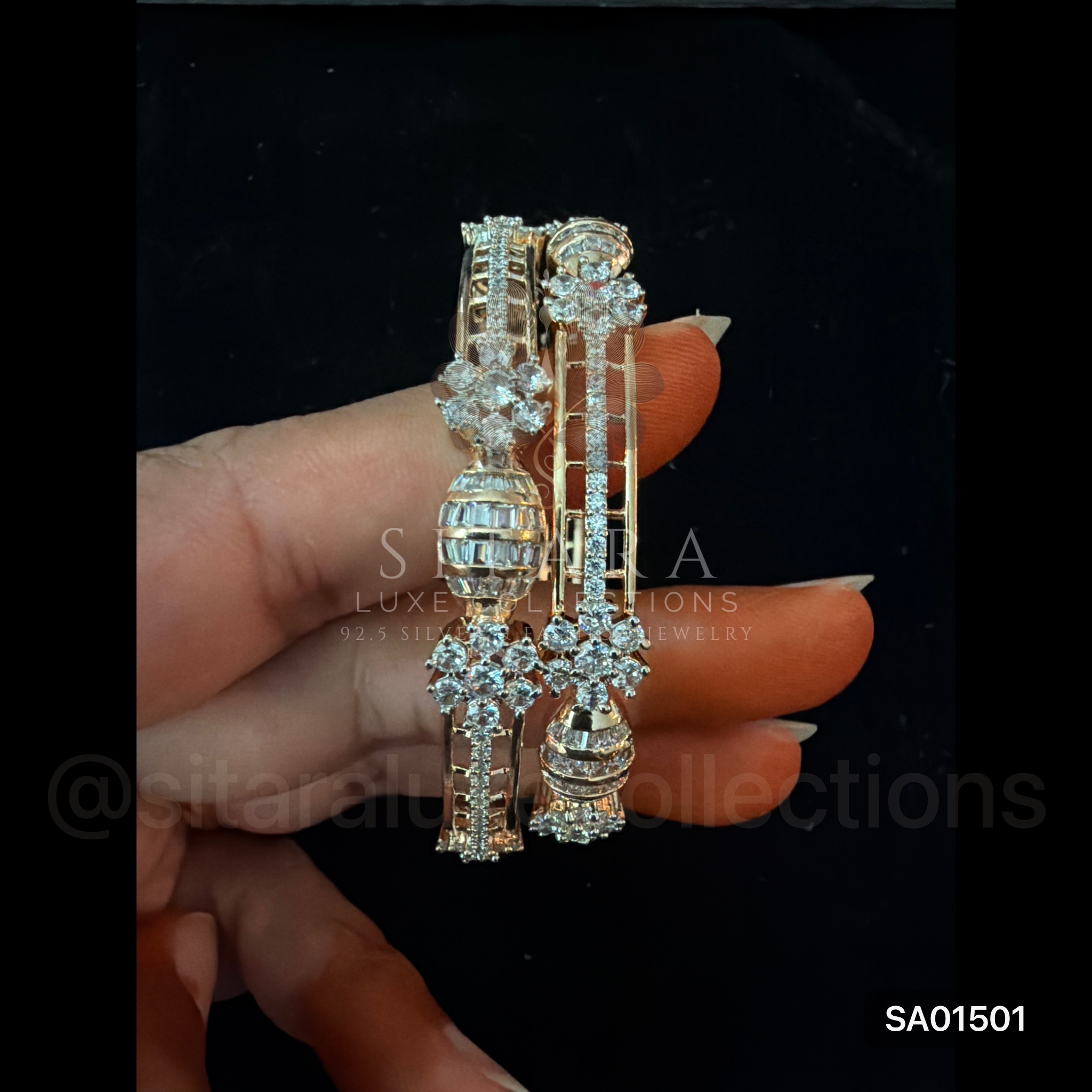 Flower CZ Bangle Set Of 2