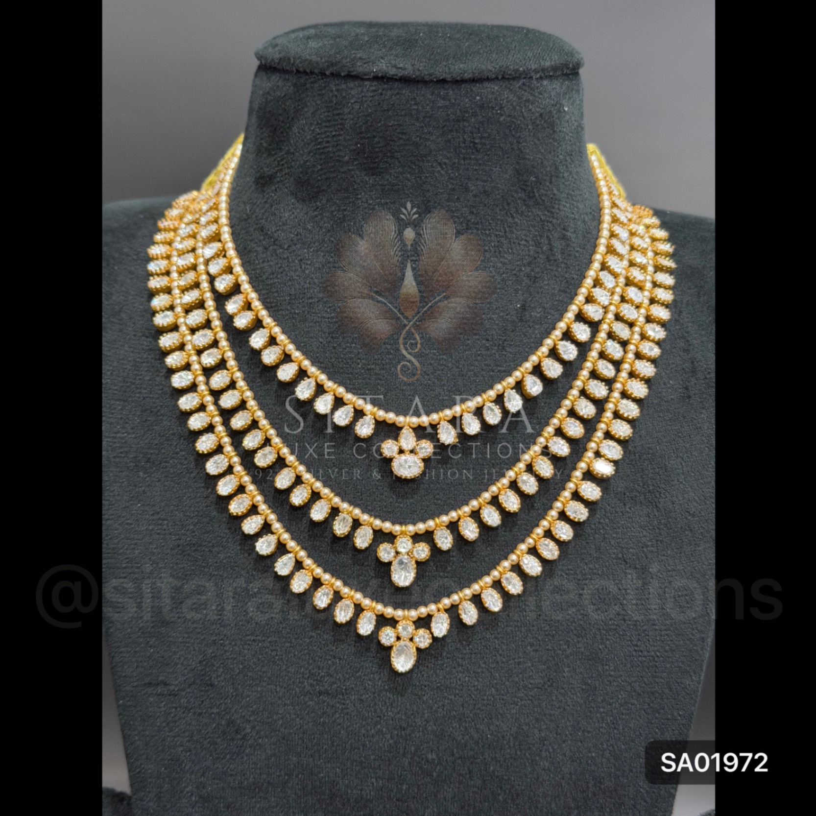 3 Layer Short Moissanite With Swarovski Pearl Mala