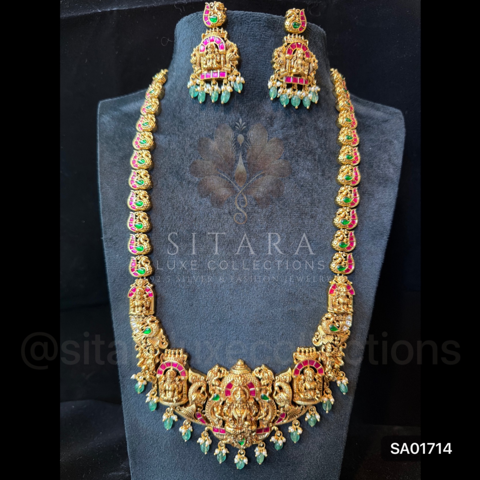 Peacock Lakshmi Haaram Set With Jadau Kundan