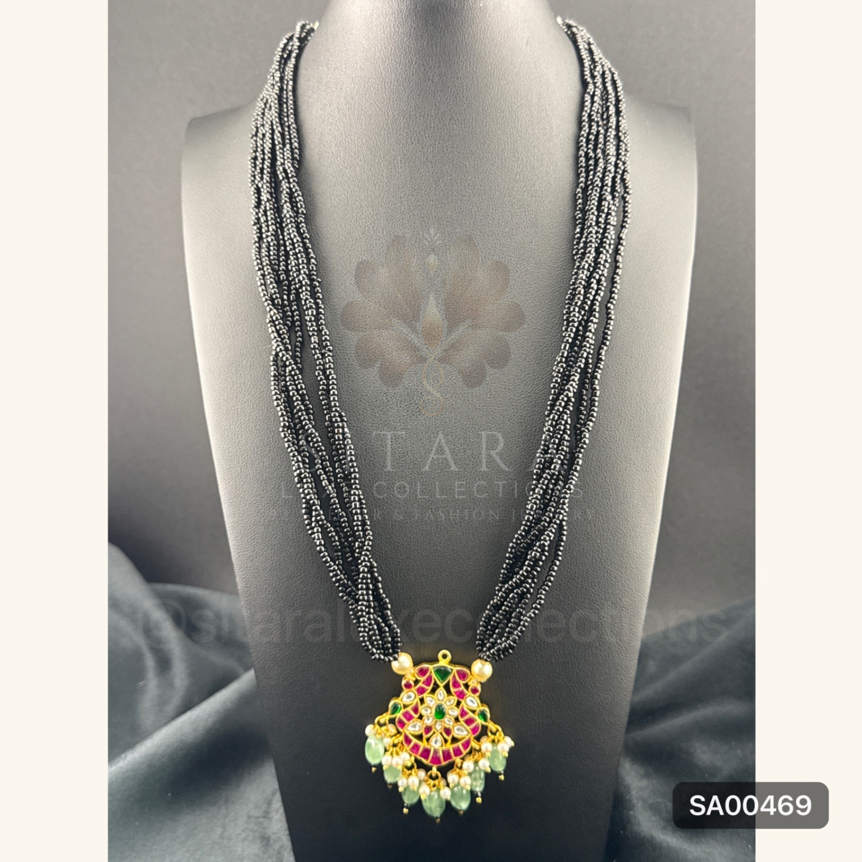 Black Bead Kundan Chain