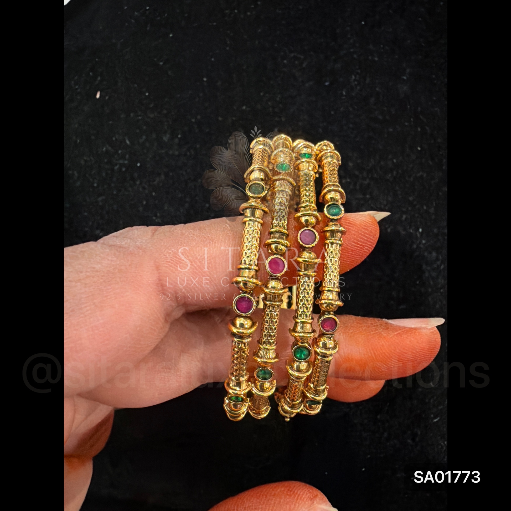Thin Temple Bangle Set Of 4
