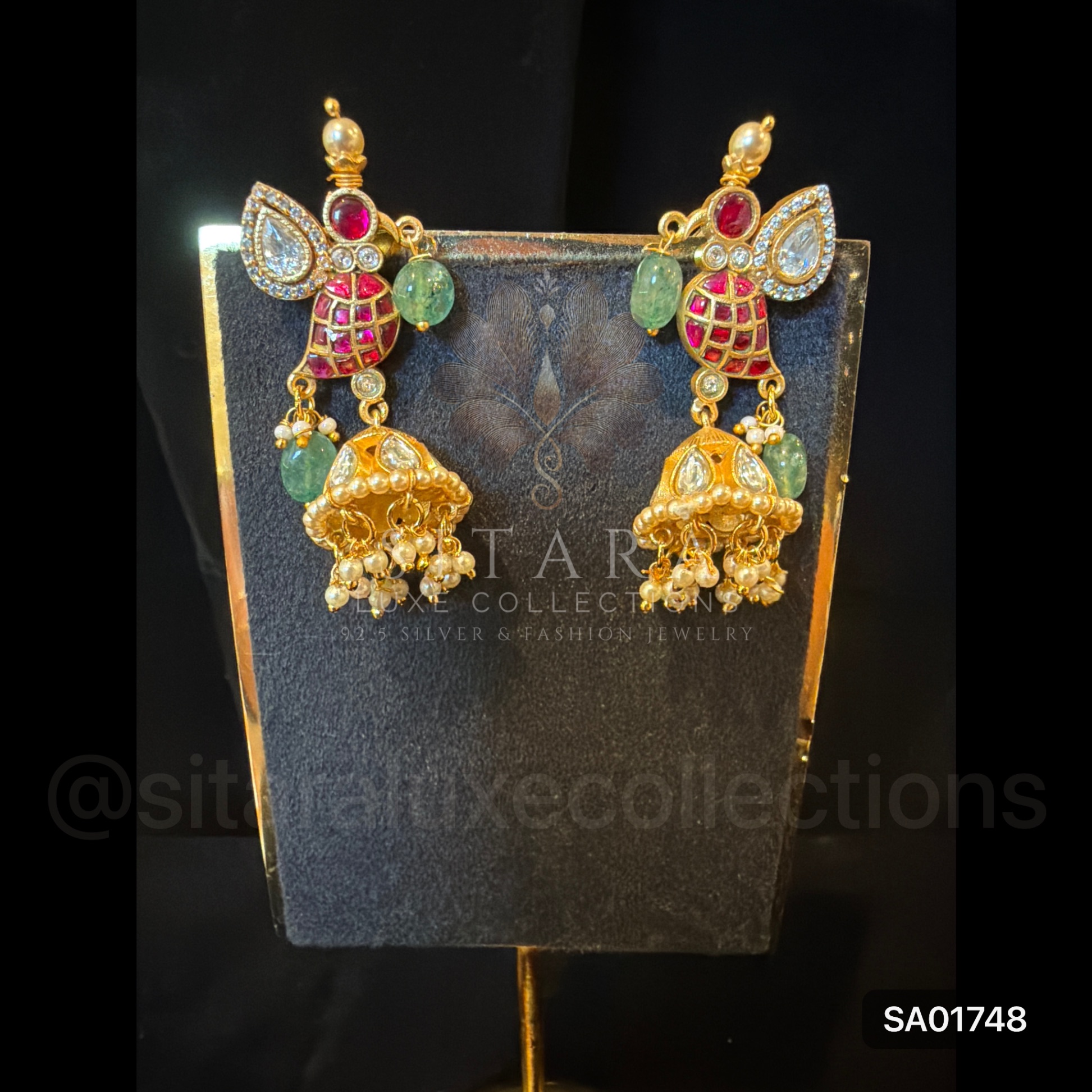 Fusion Parrot Kundan And Moissanite Jhumka