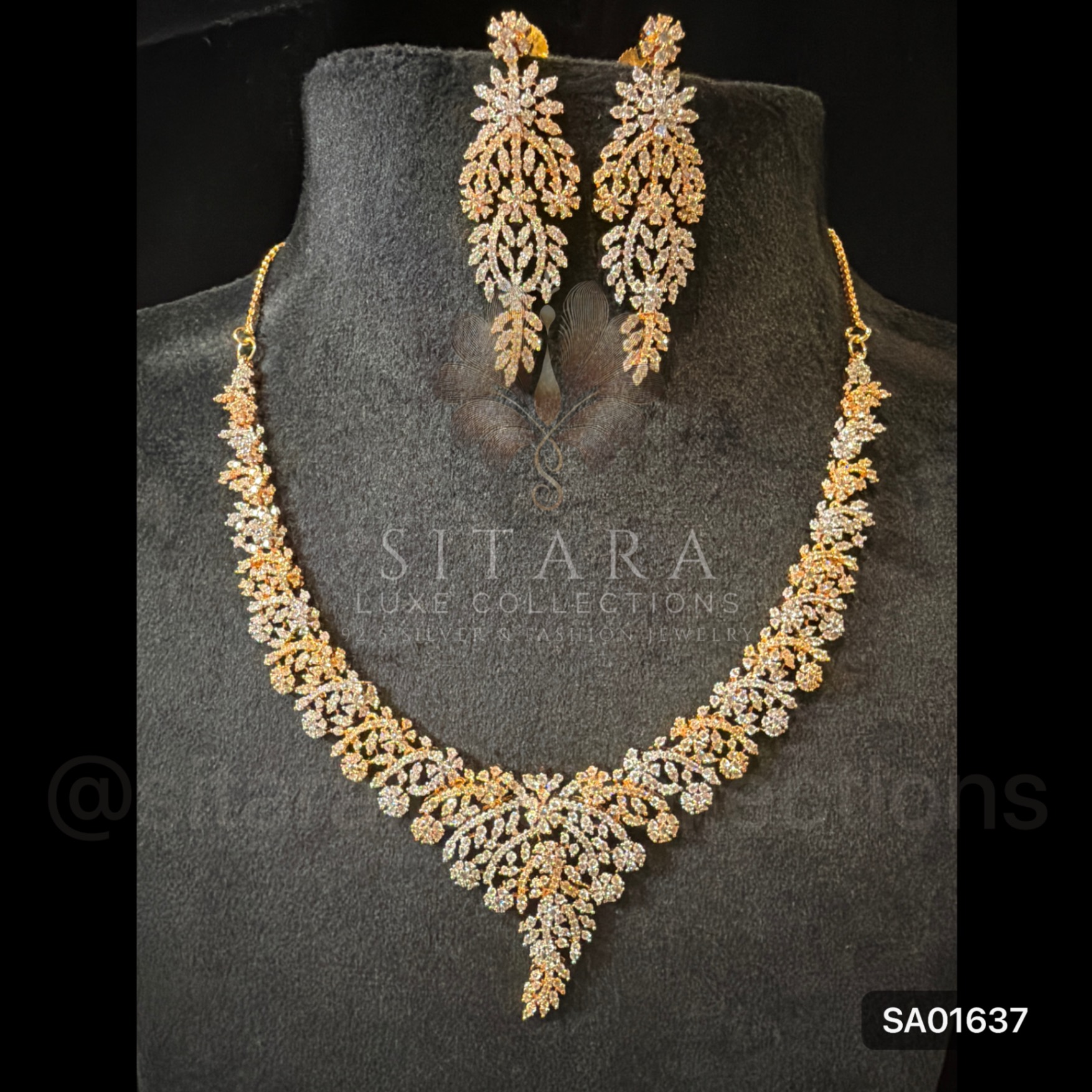 Dual Tone Leaf Design CZ Set