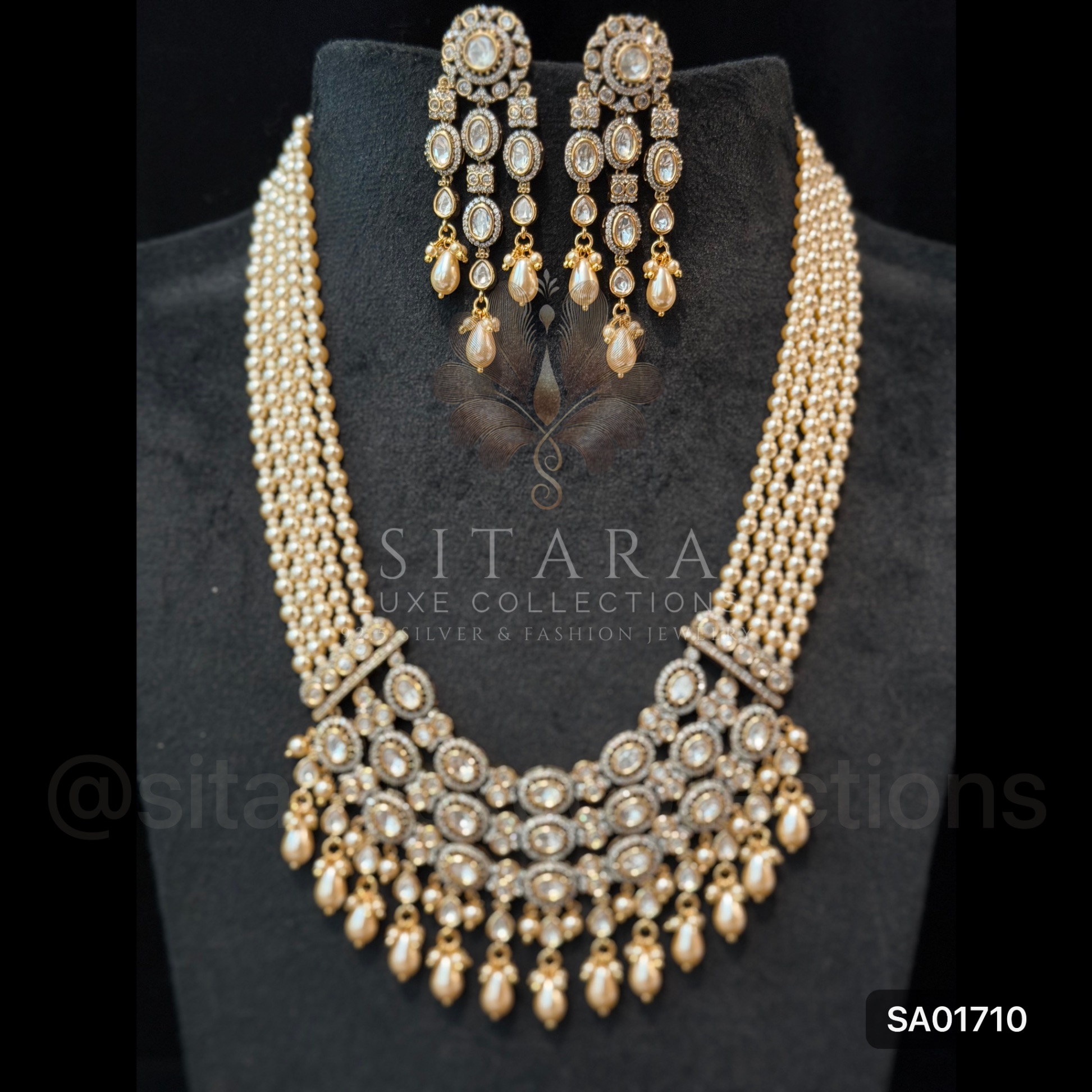 3 Layer Moissanite With Pearls And Baroque Pearls Mid Length Set