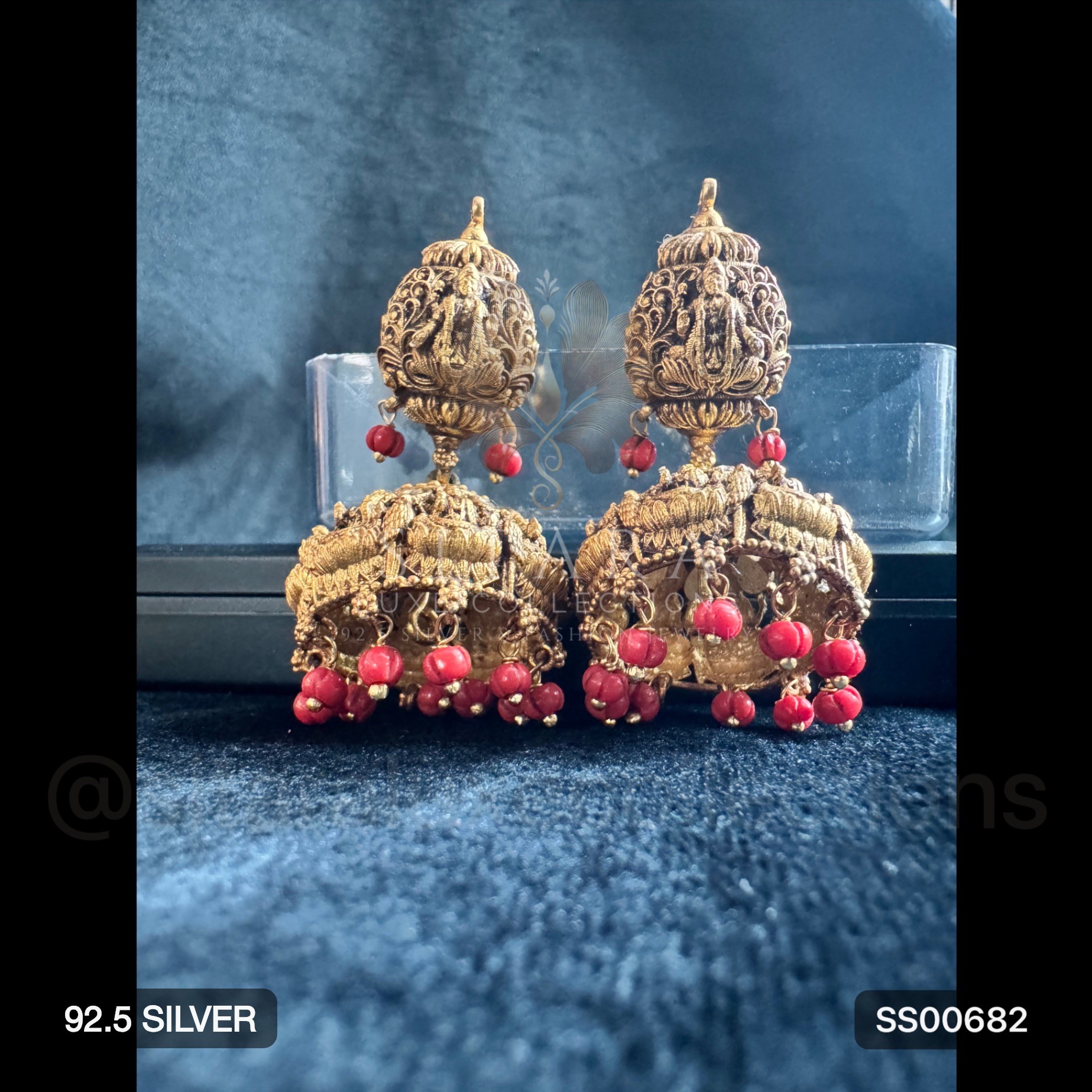 Temple Nakshi 3D Jhumkas With Coral Hangings (Ear Rings For SS00681)