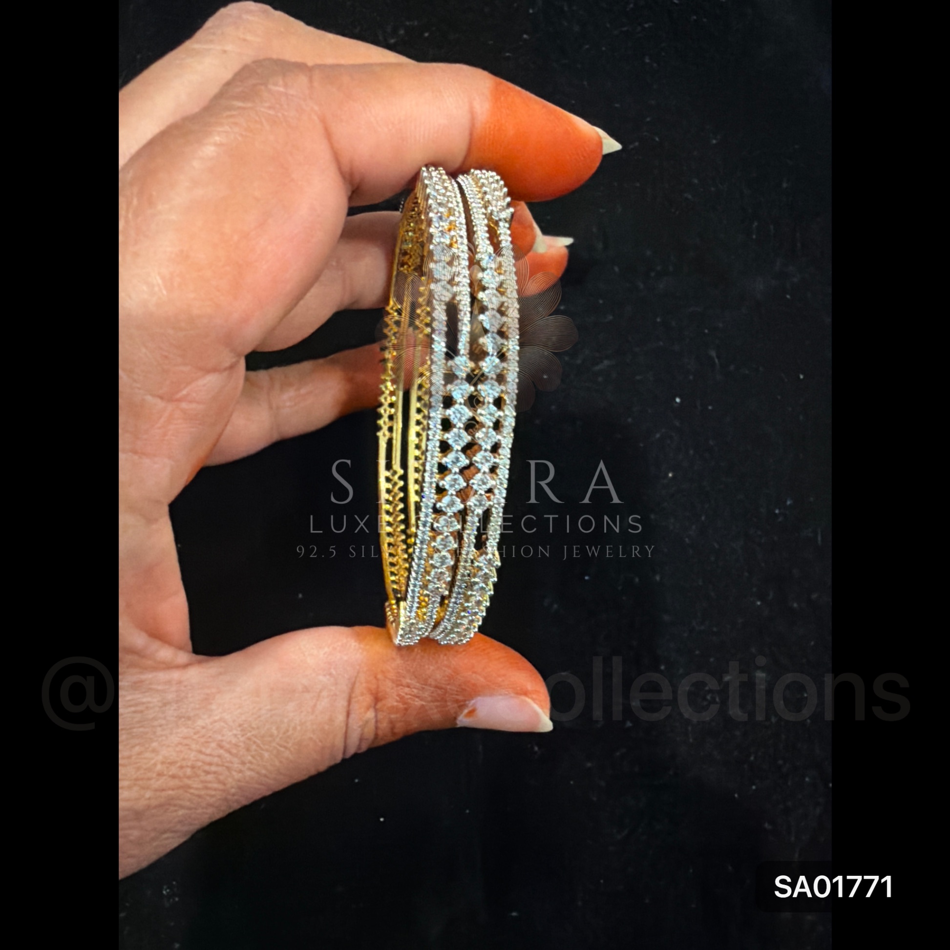 Set Of 2 CZ Double Line Bangles