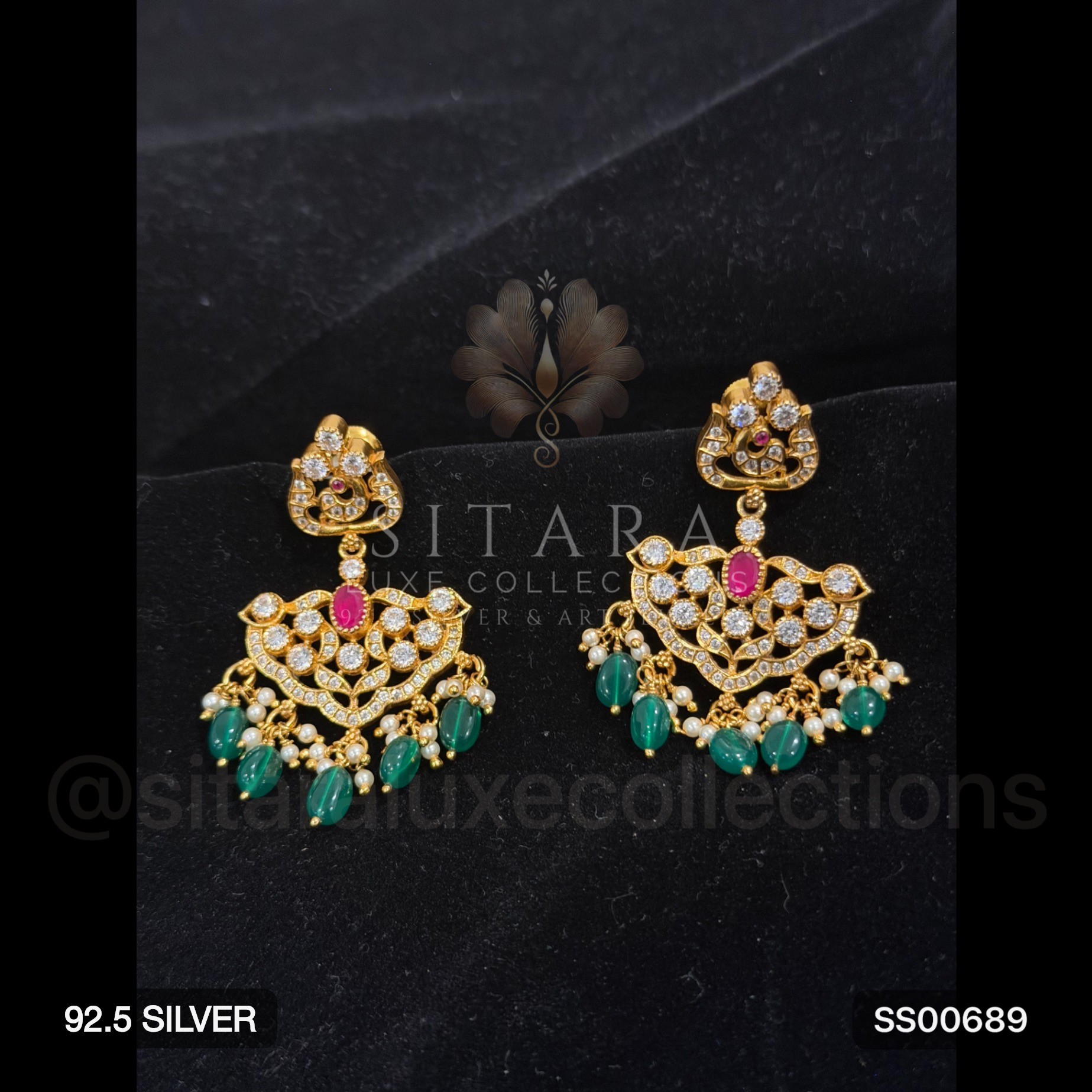 Peacock CZ Emerald Hanging Earrings
