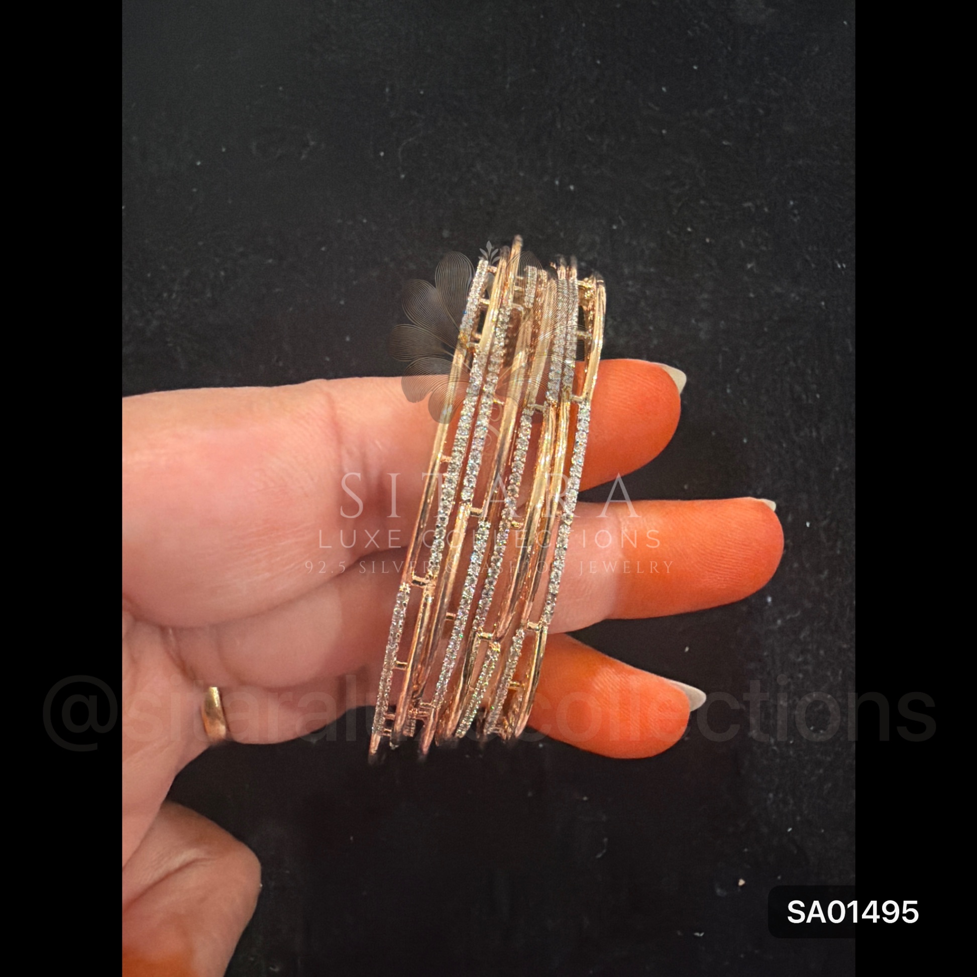 Flower Bangle Rose Gold CZ Set Of 4