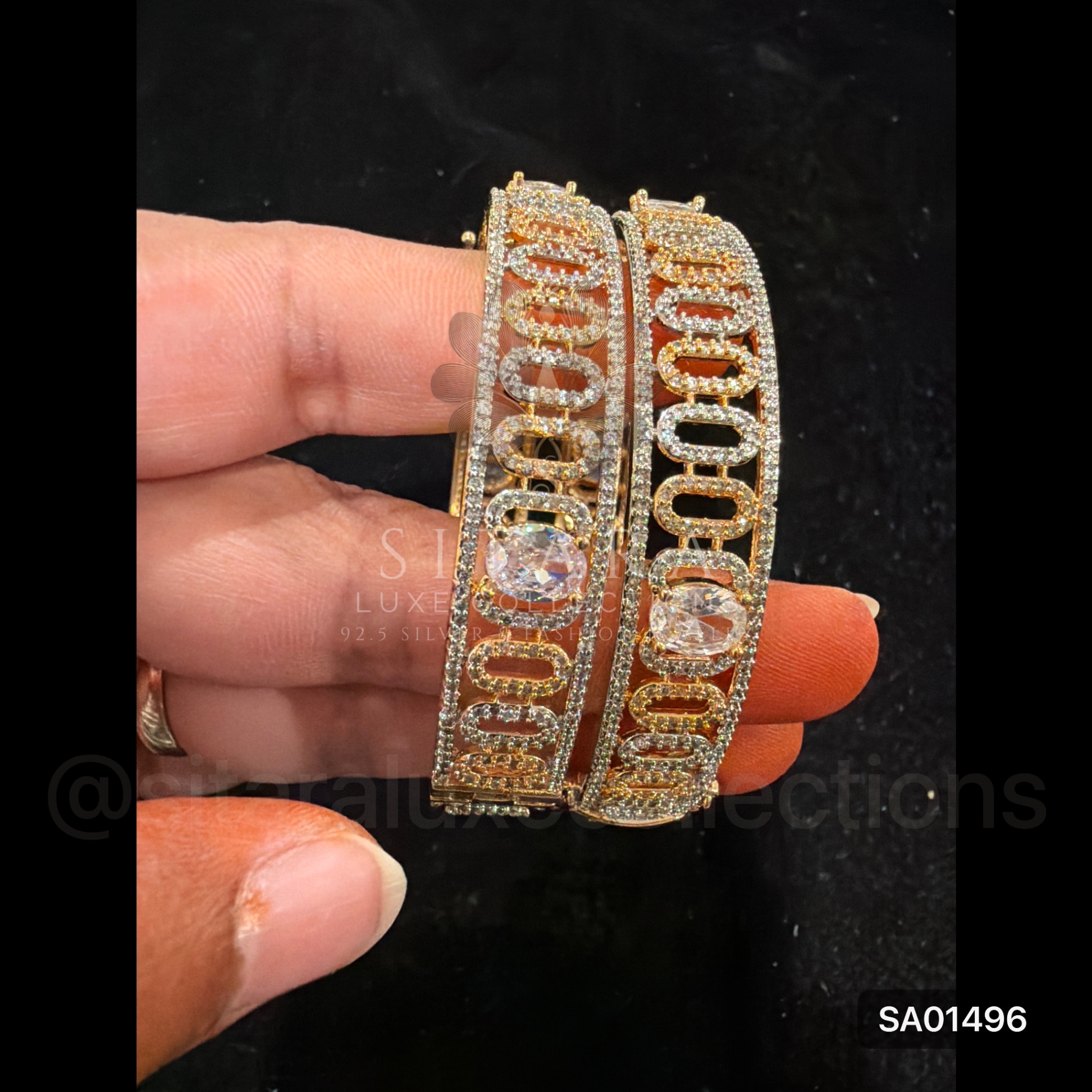 Openable Dual Tone Oval Design CZ Bangles