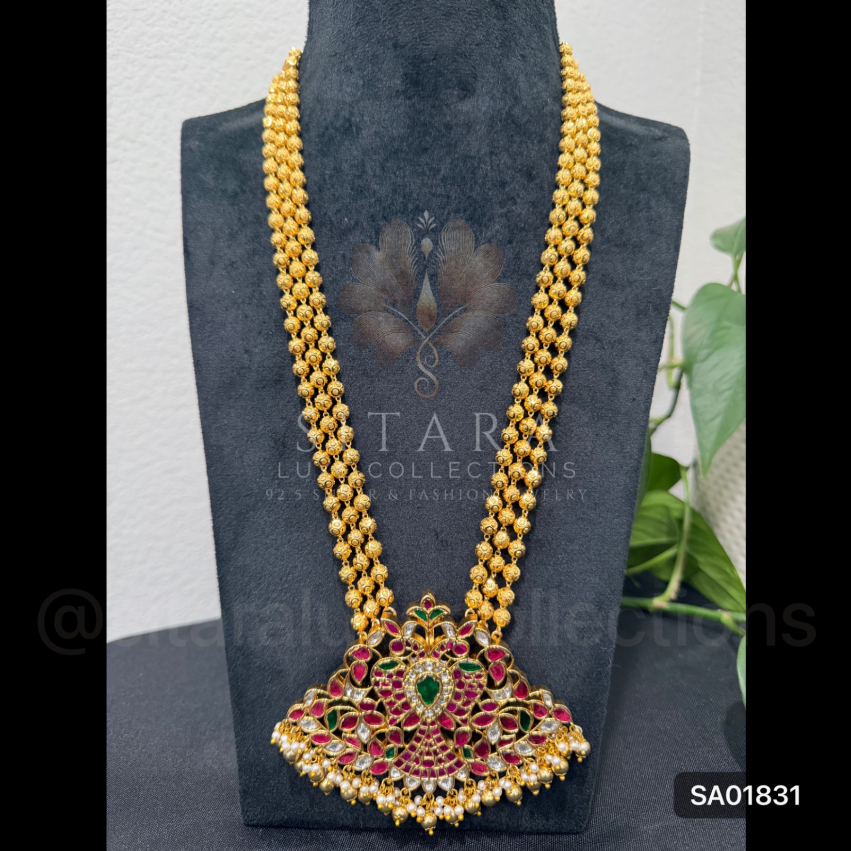 Big Jadau Kundan Pendant With Gold Balls Haaram