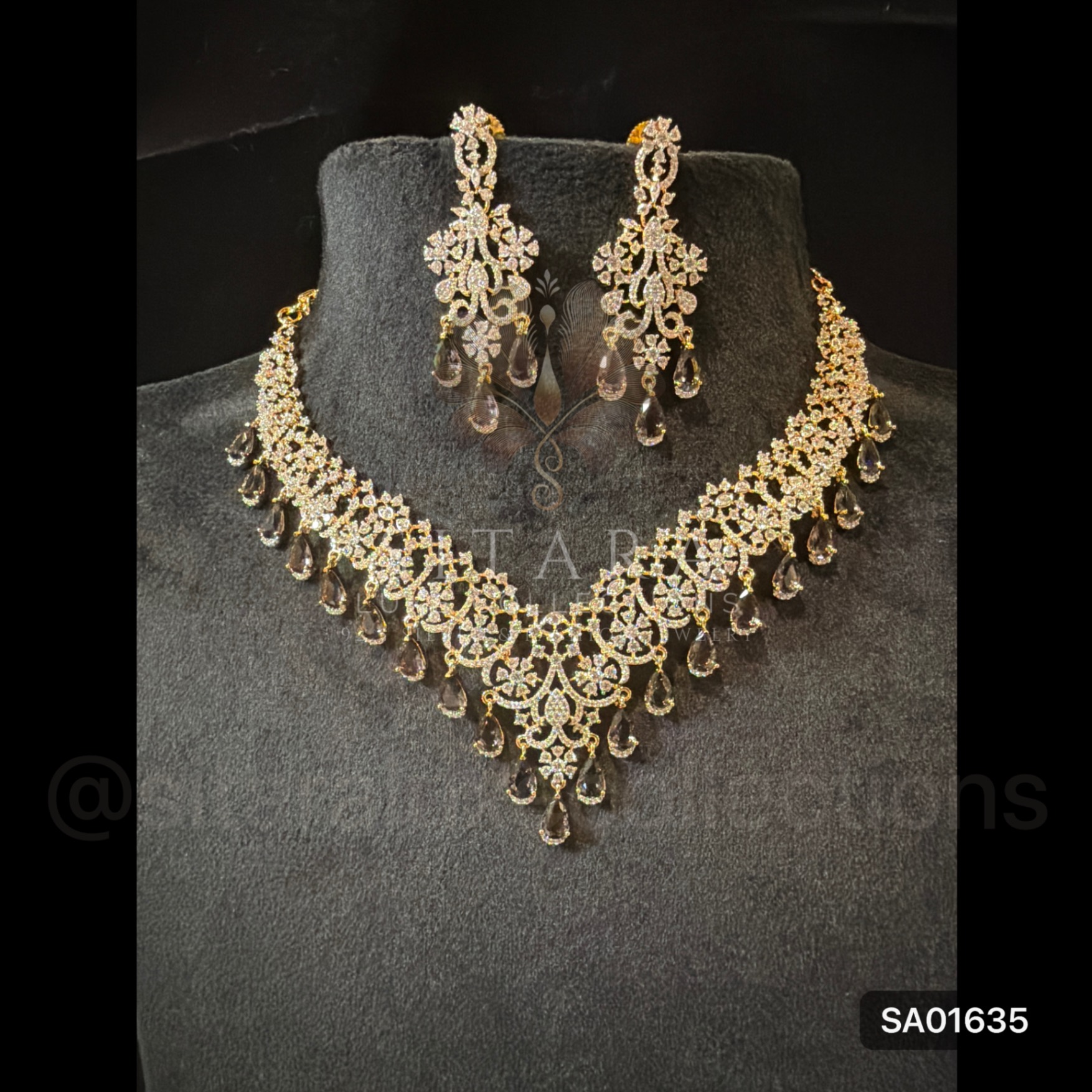 CZ Necklace Set With Color Drops