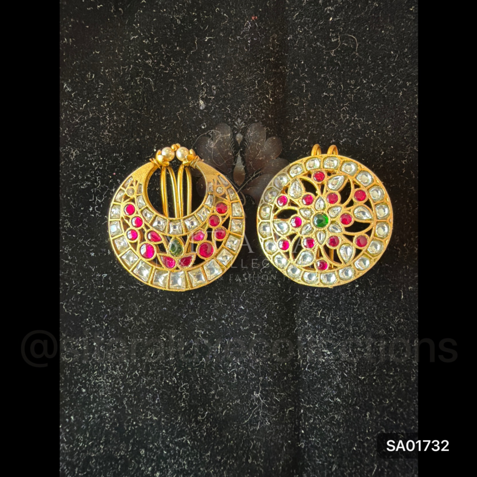 White Jadau Kundan Sun Moon