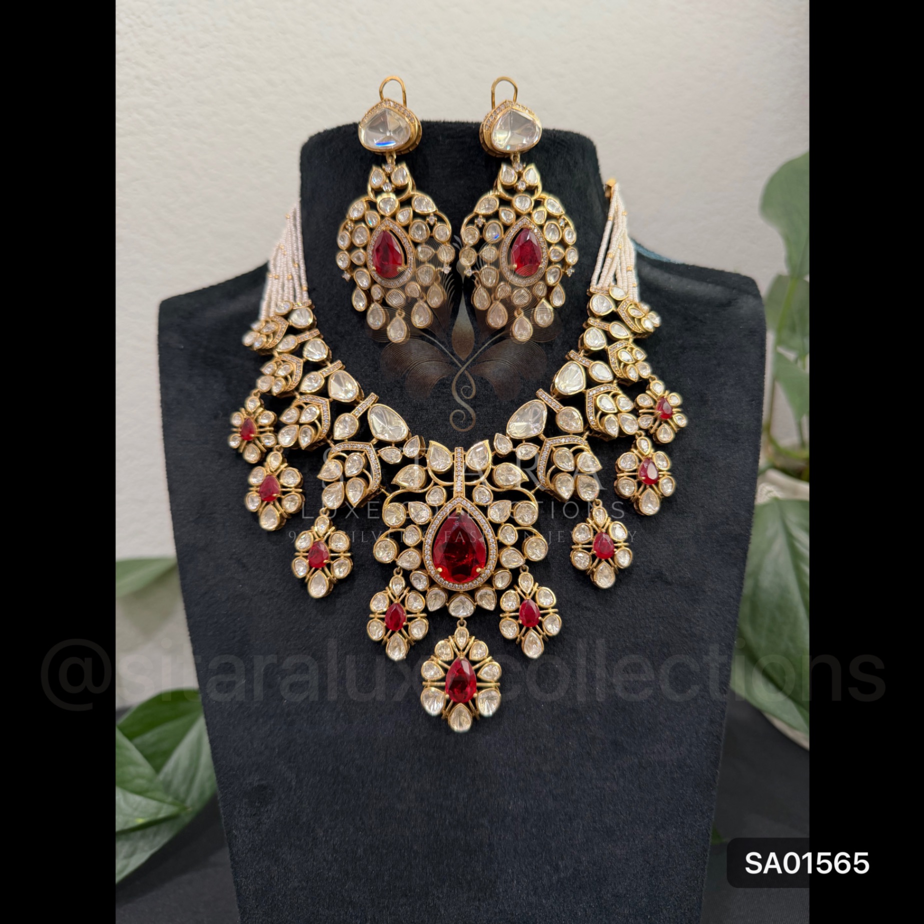 Polki Ruby Drop Necklace Set