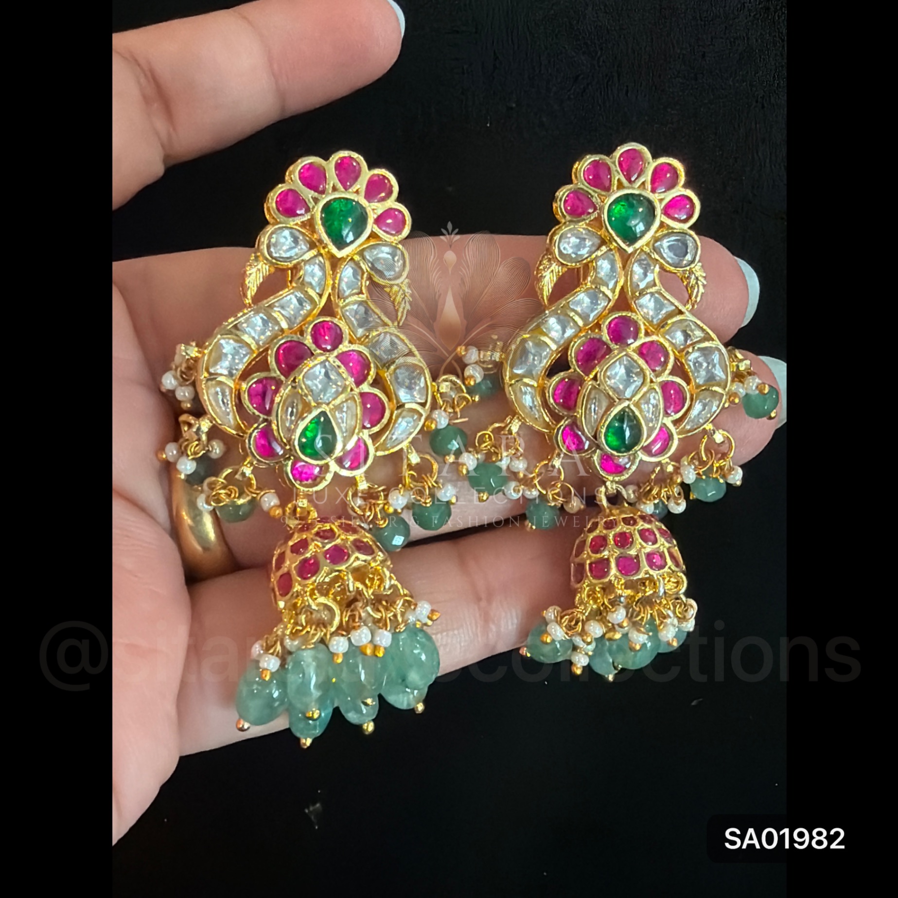 Premium Jadau Kundan Peacock Jhumka