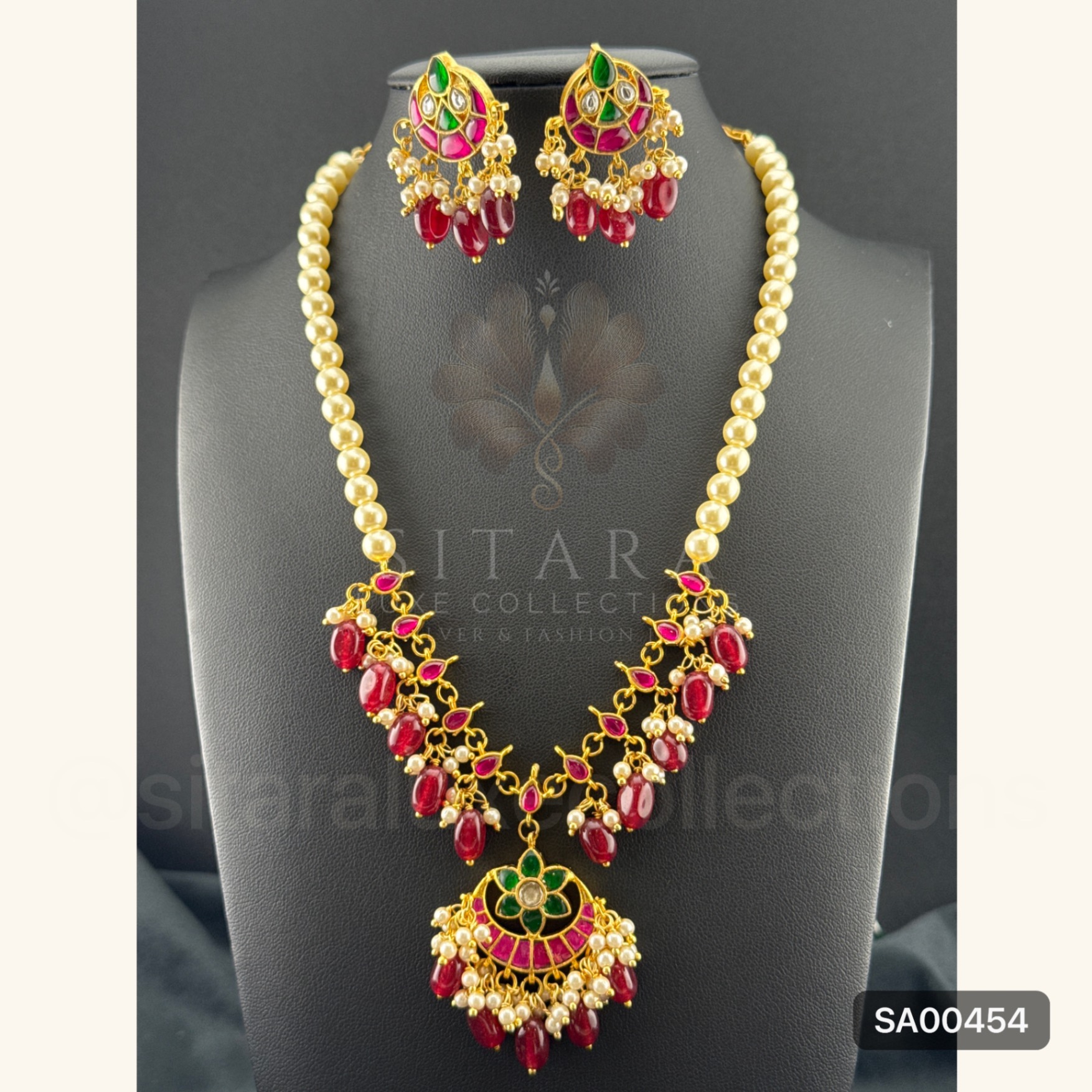 Pearl Kundan Chain With Earrings